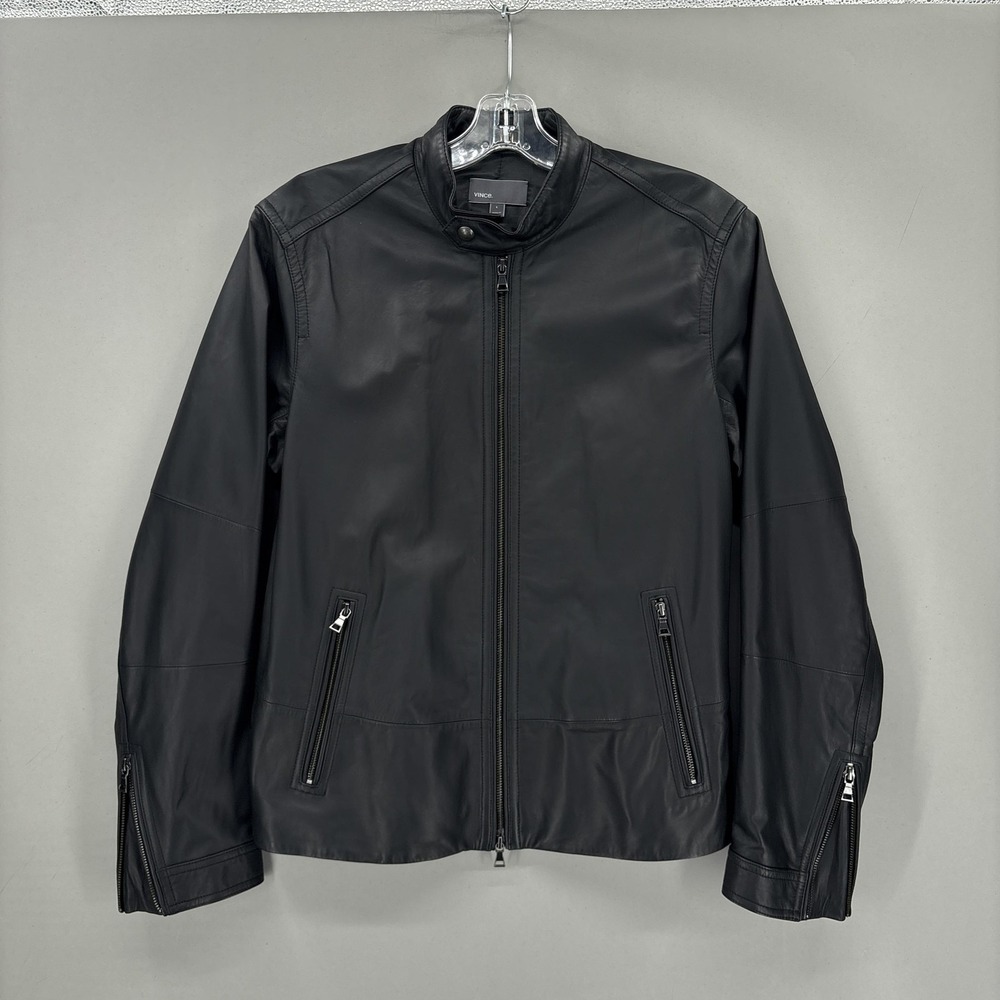 Vince Leather Jacket Mens Large Black Lambskin Moto Biker‎ Full Zip MR3034288